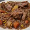 All Day Pot Roast: We start cooking this beauty first thing in the morning so by supper time it's fork tender and melts in your mouth. Our roast is cooked with plenty of potatoes, carrots, onions and corn and served with enough sauce  to eat stew style!